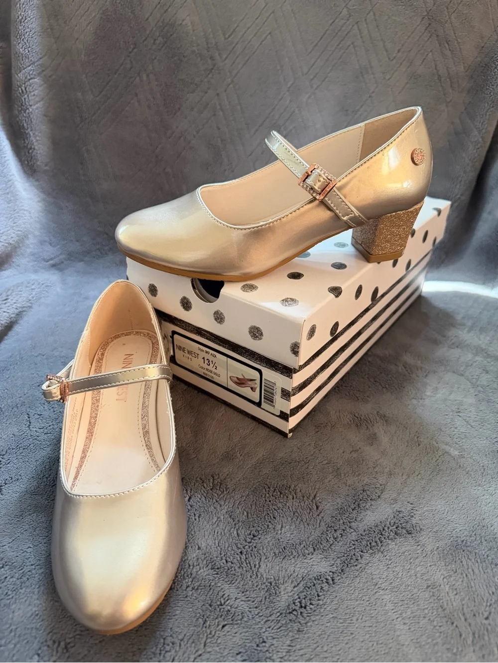 Nine West Youth Girls Aiza Rose Gold Mary Jane Block Heel Pumps
